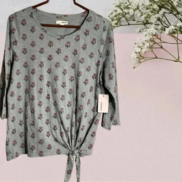 Sonoma Tops - Sonoma NEW W Tags Women's medium side-tie 3/4 sleeve tee.  Green and rose